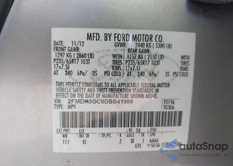 2013 Ford Edge Se from USA, damaged, VIN 2FMDK3GC9DBB41999